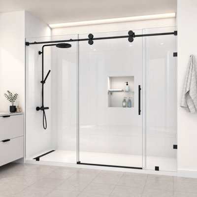 RadianceXL 87 to 90 in. W x 76 in. H Single Sliding Frameless Shower Door in Matte Black with 3/8" Clear Glass