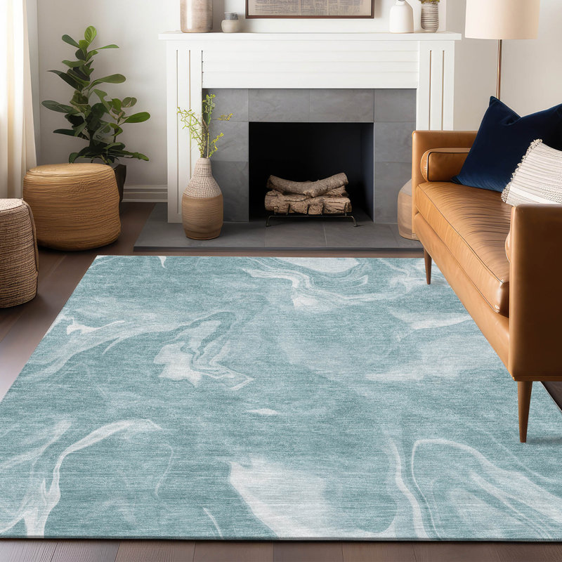 Premium Machine Washable Prisco Teal Rug, Rectangle 10' x 14'