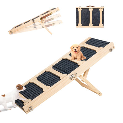 30.5" Wooden Adjustable Dog Ramps For Bed,5 Levels Height Pet Steps For Small Dogs And Cats
