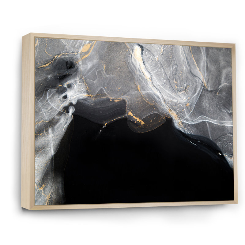 Marbre noir et gris Gloden, ondulations d'art II - œuvre d'art moderne sur toile, H 34 po x l 44 po x P 1,5 po