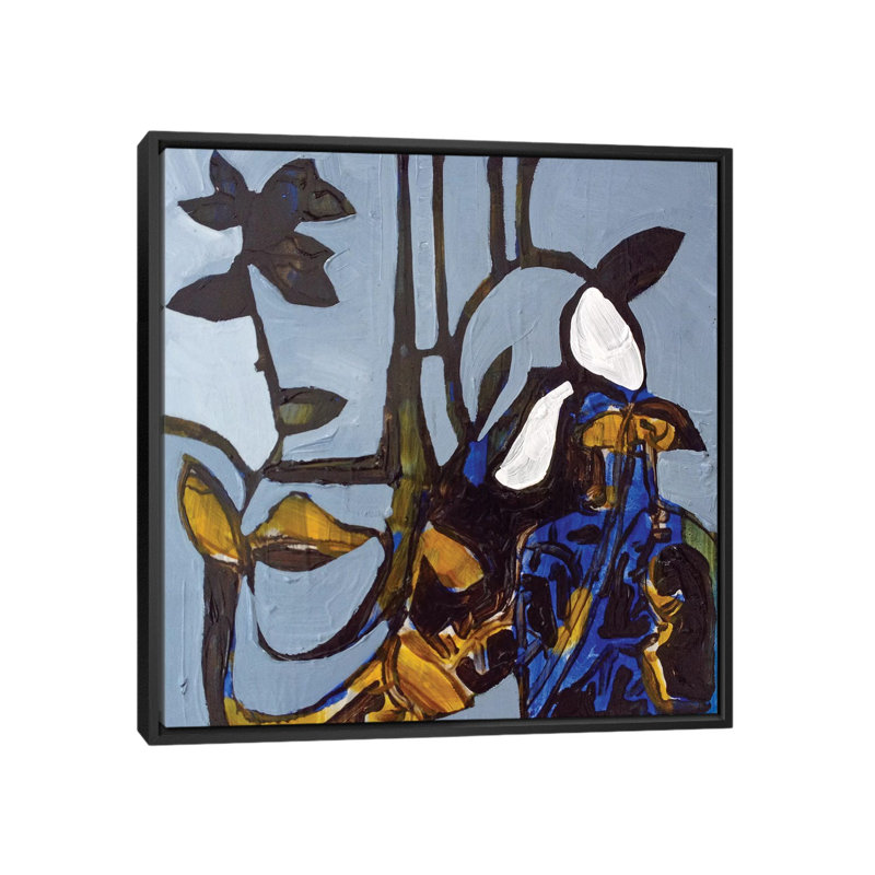 « blue i », impression sur toile, H 18 po x l 18 po x P 1,5 po, Toile avec cadre noir, Pas de tapis