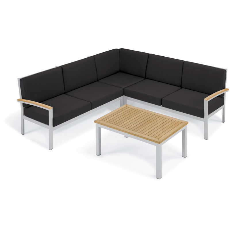 Travira 4 Piece Sectional Set with Cushions, Ice Blue, Tekwood Natural