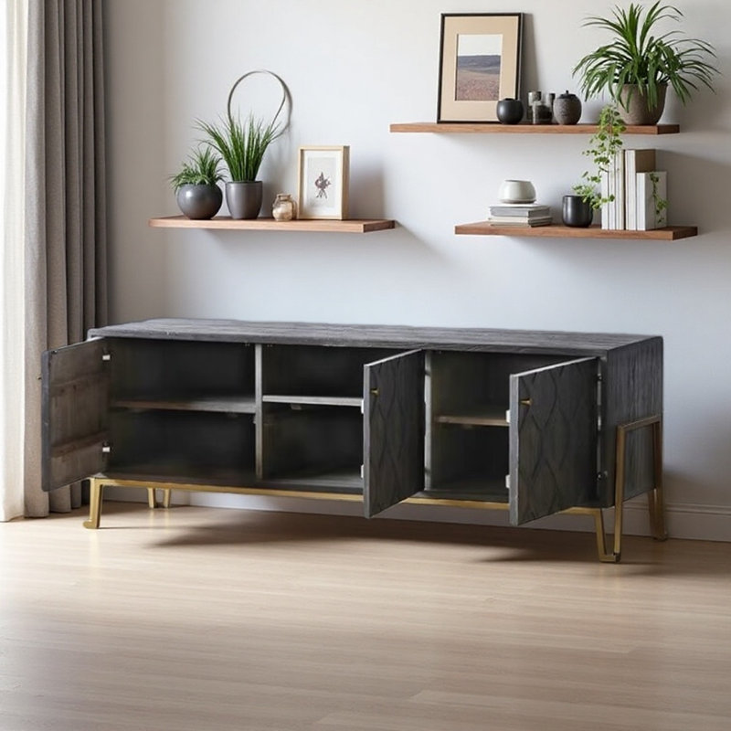 Meuble télé noir simple et élégant, H 24,02 po x L 66,93 po x l 17,72 po