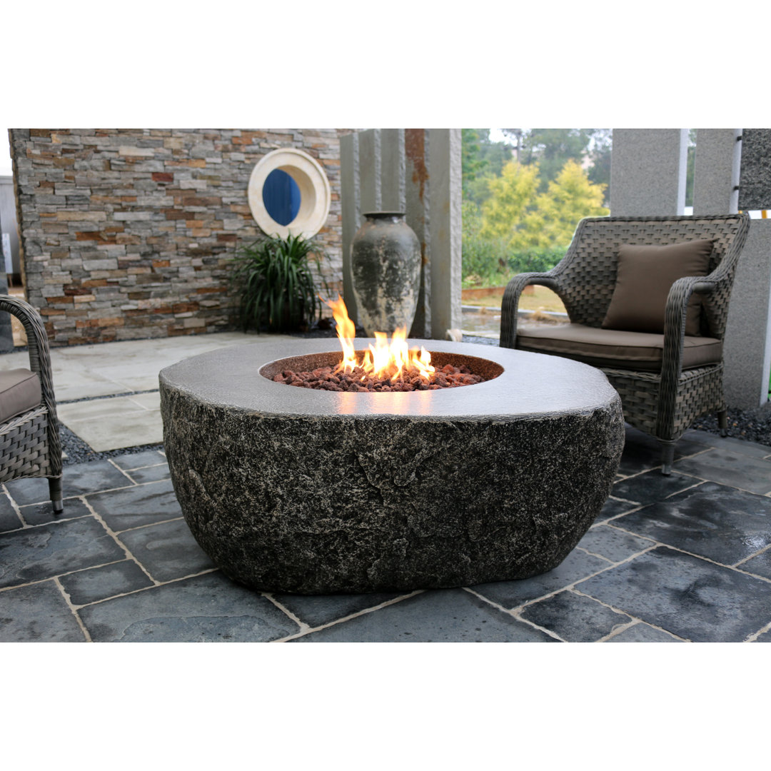 Boulder 44" Outdoor Concrete Fire Table 45,000 BTU - Includes Lava Rocks & PVC Cover Elementi 