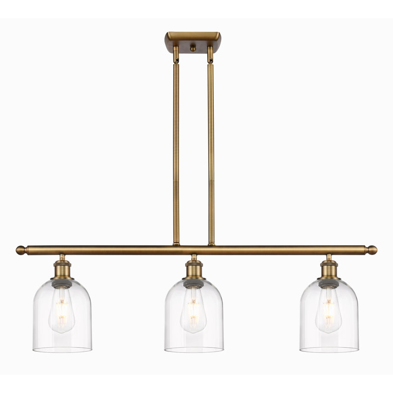Luminaire suspendu pour îlot de cuisine 3 lumières Odaniel, Transparent, Laiton brossé