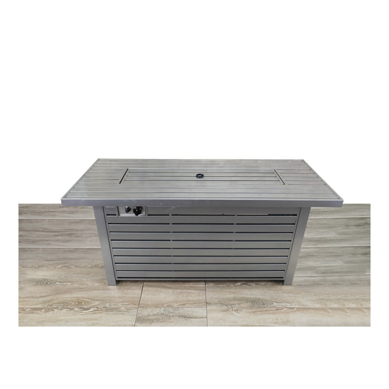 Table de foyer d'extérieur en acier au propane / gaz naturel avec couvercle, H 22 po x l 54 po x P 24 po, Gris