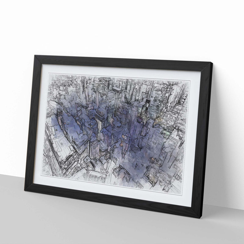 Bright Lights of New York City in Abstract - Picture Frame Graphic Art Print, 36cm H x 48cm W x 2cm D, Black Framed