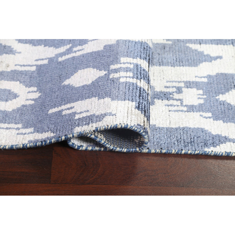 Tapis gris / ivoire noué à la main de conception unique 4 pi 10 po x 7 pi 10 po New Age