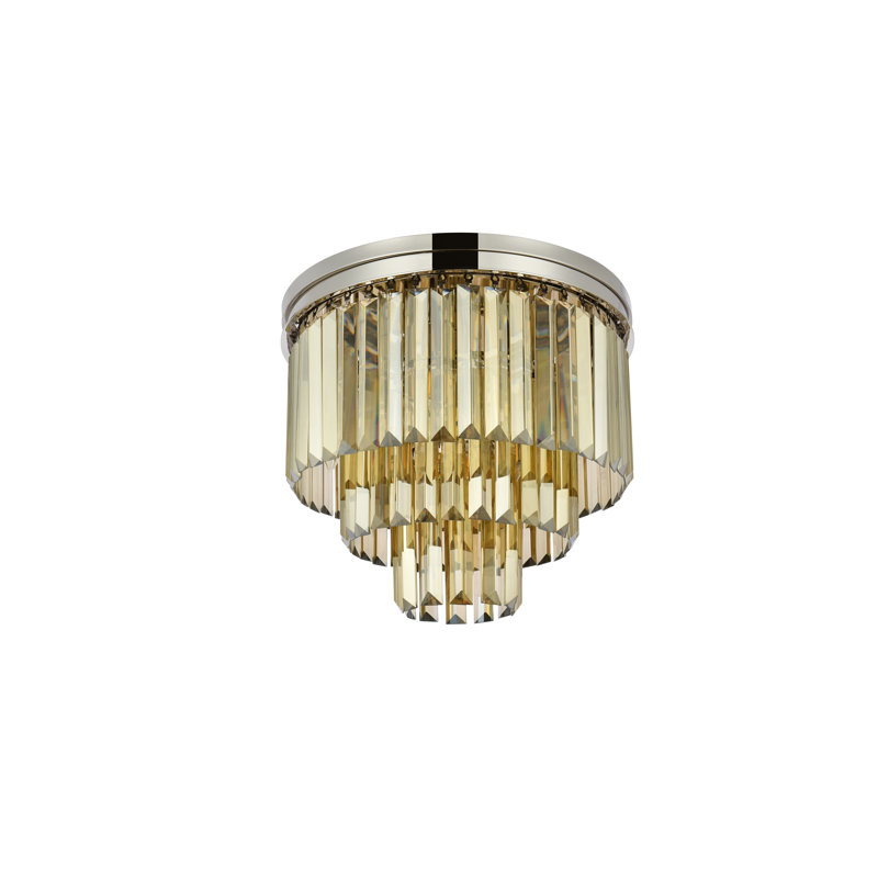 Yazmin Crystal Flush Mount, Polished Nickel, Smoky