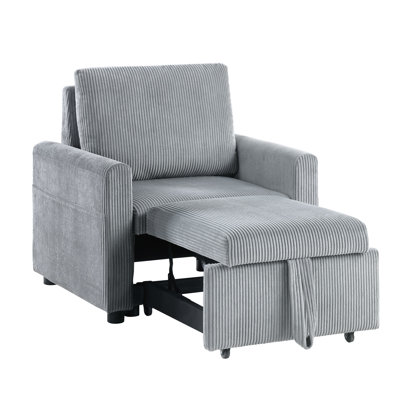 Gray Corduroy Armchair With Pull-Out Chaise And Side Pocket - Enjoy Comfortable Seating Outdoors Comfort Style At Home