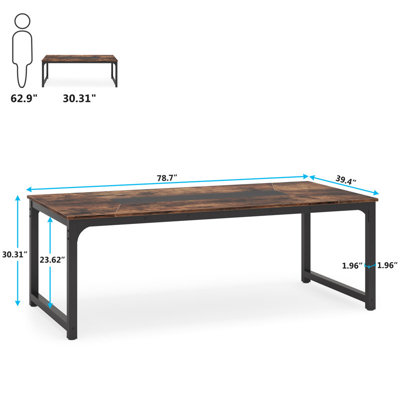 Montserat Desk, Rustic Brown/Black, 30.31" H x 78.7" W x 39.4" D