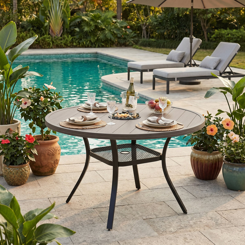 Nyoka 47.2L x 47.2W Outdoor Dining Table for 6, Brush Wood Gray/Black