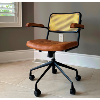 SEAT4U Contemporary Rattan Back, PU Upholstered Office Chair by 17 Stories