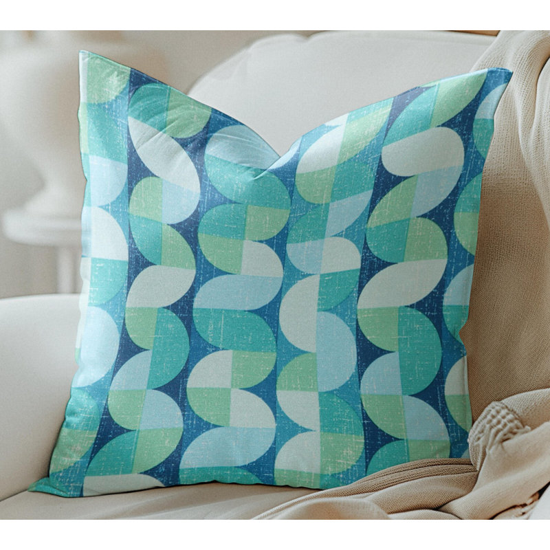 Housse de coussin d'extérieur turquoise et bleu géométrique