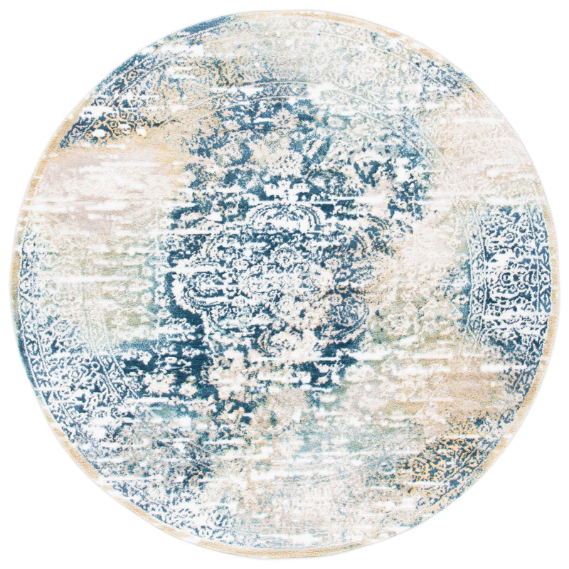 Tapis oriental bleu marine Dip, Rond 6 pi 7 po