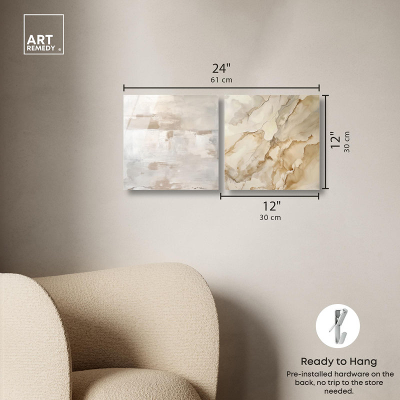 Ensemble de décoration murale bohème neutre et luxueux Harmony par Art Remedy, prêt à être accroché, H 12 po x l 12 po