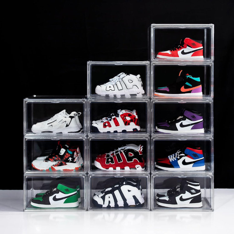 Clear Acrylic Plastic Shoe Boxes With Lids, Stackable And Foldable Drop Front Shoe Storage Containers For Space-Saving Organization
