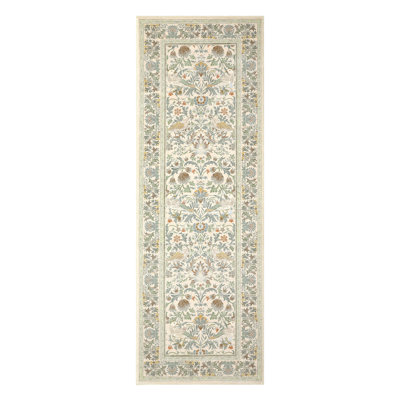 Tapis de corridor lavable 60 x 180 cm à motifs floraux et animaux, antidérapant et doux, idéal pour les corridors, la cuisine et la salle de bain. Tapis d'appoint botanique pliable à poils courts, beige.
