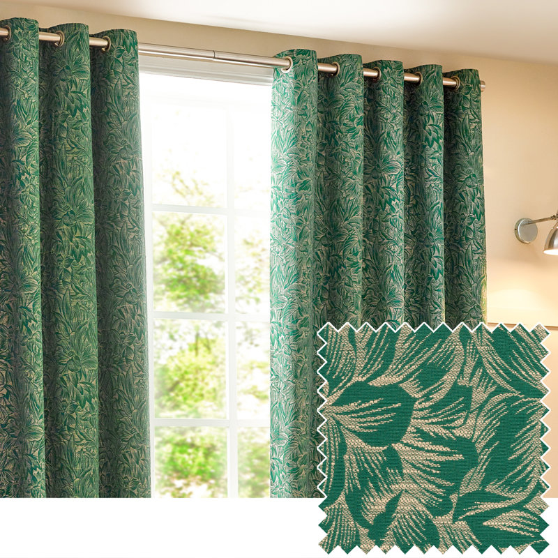 Jacquard Eyelet Curtains, 168 W x 183 D cm, Green