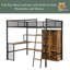Lit mezzanine double en métal avec bureau intégré, garde-robe et tablettes, noir