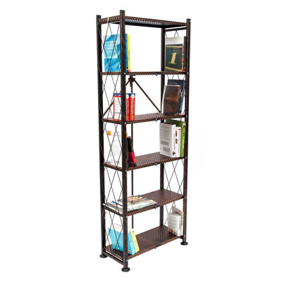 Origami Foldable 6-Shelf Classic Stamped Steel Bookcase