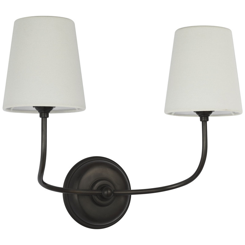 Thomas O'Brien Vendome 16" Cordless Double Sconce with Linen Shades, Bronze