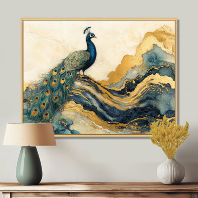 Or émeraude dorée et paysage de paon - Art mural paon