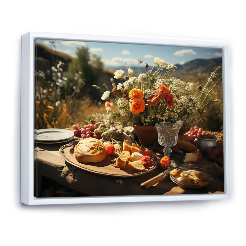 «Rustic Banquet In France II», reproduction sur toile, Cadre flottant blanc, 34" H x 44" W