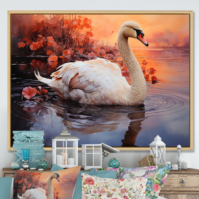 Mystic Dawns Swan I sur impression sur toile, Cadre naturel flottant, H 30 po x l 40 po x P 1,5 po