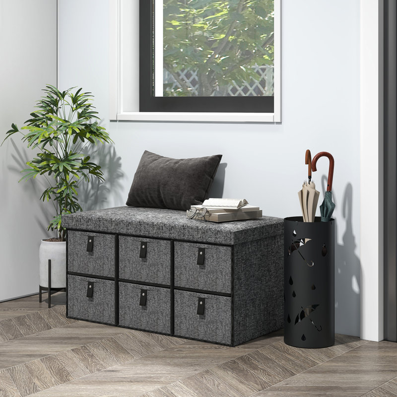 Anastos Polyester Upholstered Storage Bench, Dark Grey/Black