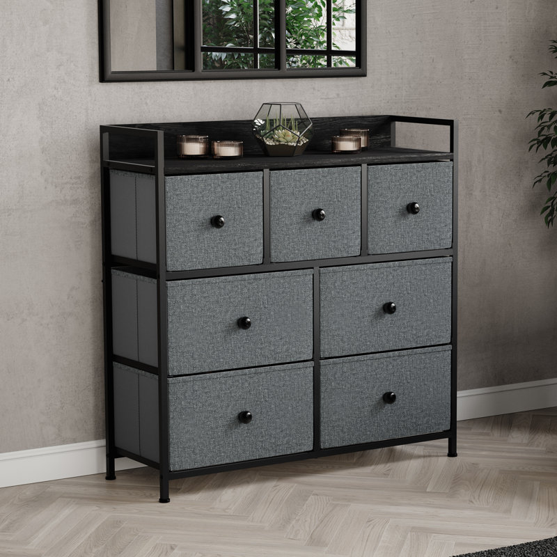 Chorley 7 Drawer Fabric Drawer Chest UKFR Certified, Grey/Black