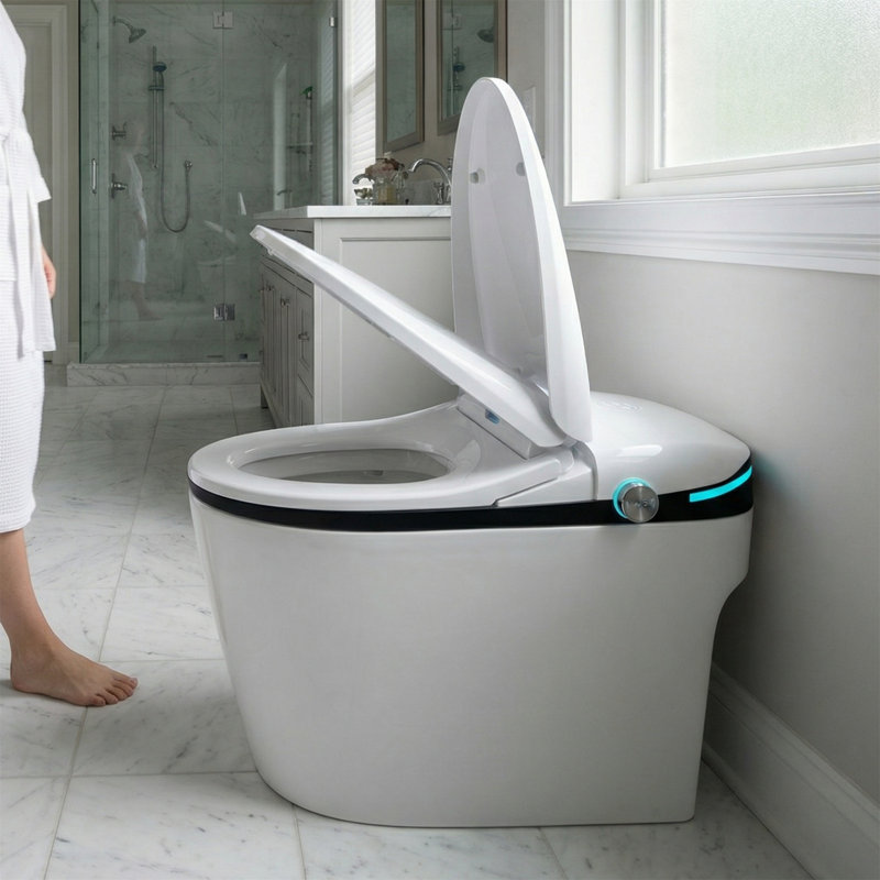 Smart Toilet with Built-In Bidet Seat, Auto Open/Close, Heated Seat, Warm Air Dryer & Foot Sensor