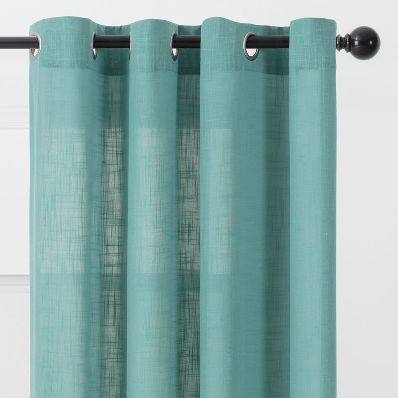 Monge Solid Semi Sheer Grommet Curtain Panels, Turquoise, 52" W x 96" L
