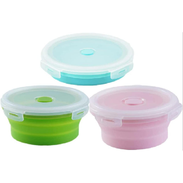 Set of 4 Collapsible Foldable Silicone Food Storage Container with BPA Free, Leftover Meal Box with Airtight Plastic Lids for Kitchen (Blue)