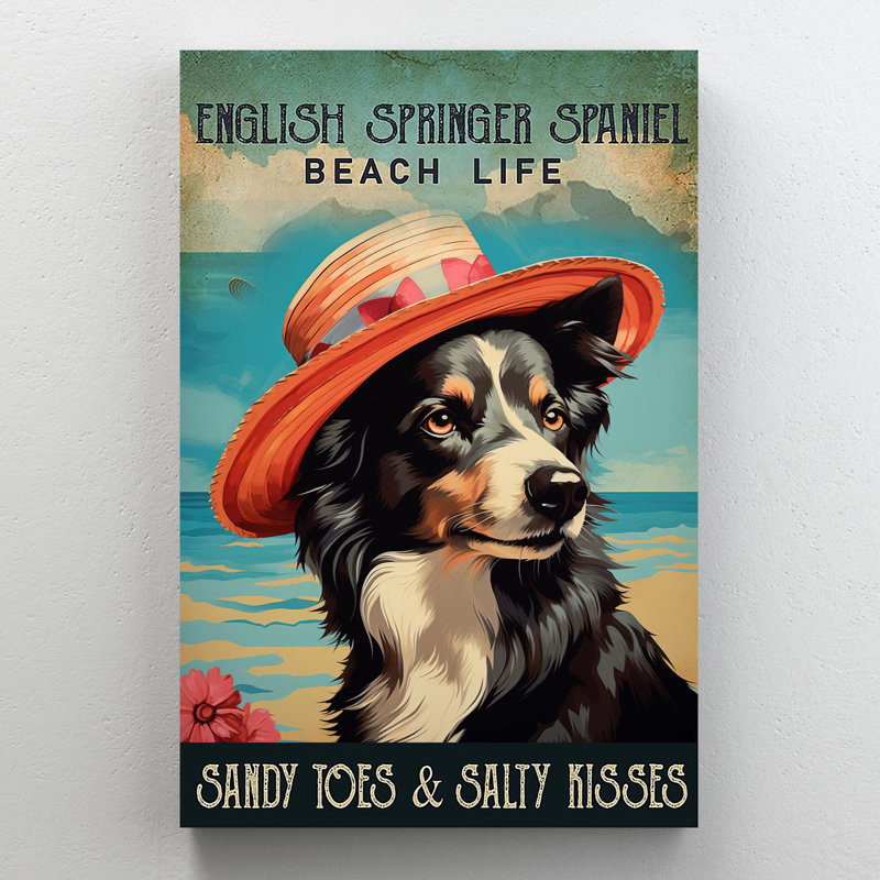 «English Springer Spaniel Beach Life» - 1 pièce, rectangle anglais Springer Spaniel Beach Life sur toile, impression