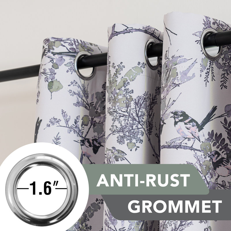 Ensemble de rideaux 100% occultant 2 panneaux avec colibris à imprimé floral pour chambre à coucher avec , Sauge