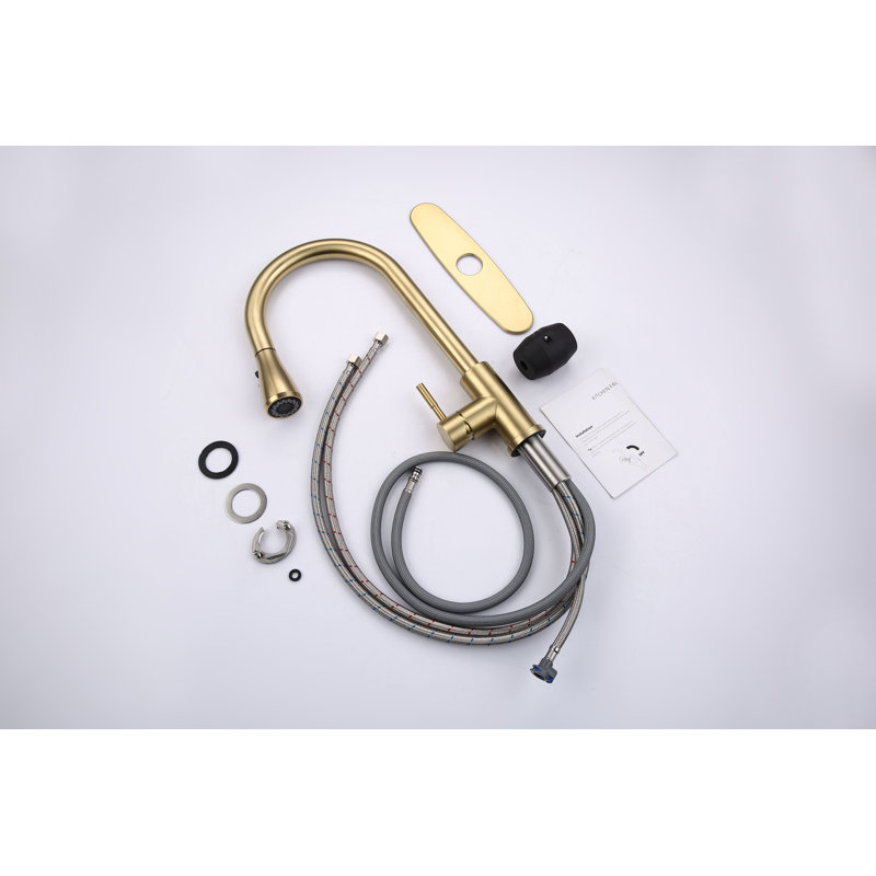 Pull-Out Spray Kitchen Faucet: Modern Sink Fixture | Gift Idea, Brushed Gold Stainless Steel