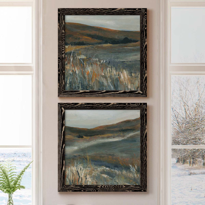 «Copper Dusk I», ensemble de 2 peintures sur toile encadrées, Cadre noir, H 20 po x l 40 po x P 1,5 po