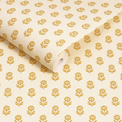 Joules Woodblock Floral Cream/Yellow Wallpaper