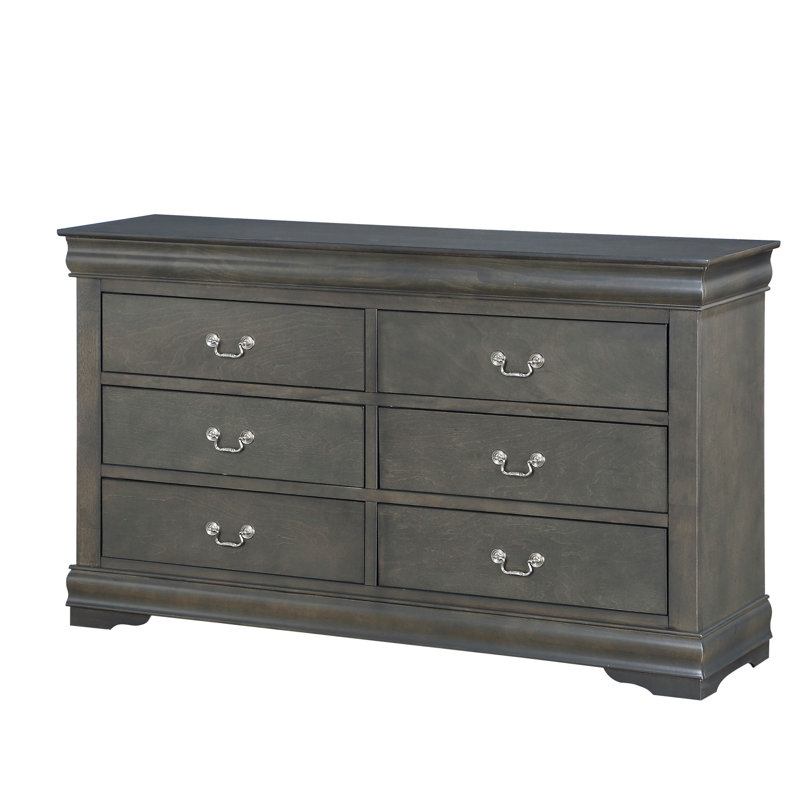 Commode 6 tiroirs Louis Philippe, finition gris foncé, Gris foncé
