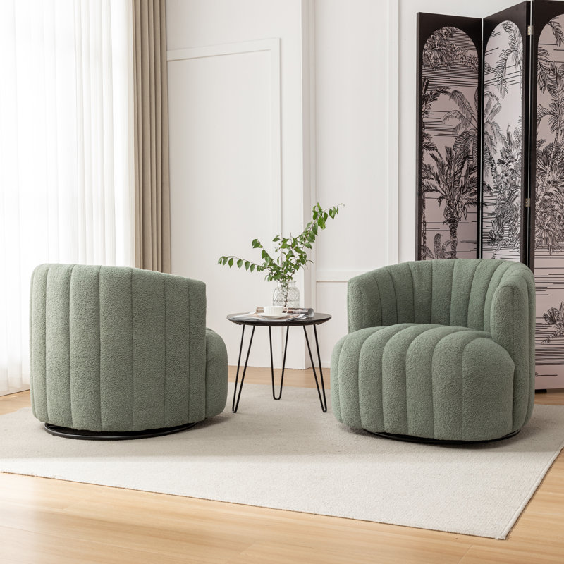 Fauteuil demi-tonneau pivotant rembourré Bryonie, Green Teddy