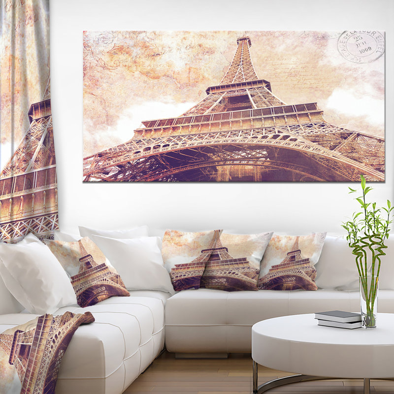 Paysage urbain «Paris Eiffel Tower Post card Design», impression, Toile tendue, H 20 po x l 20 po x P 1 po