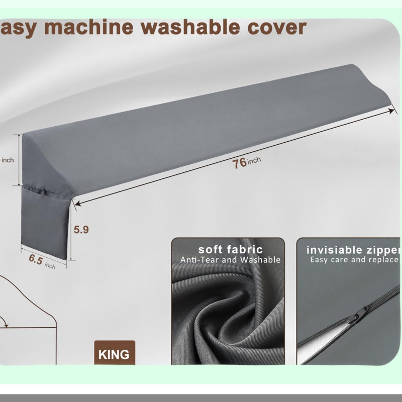 Headboard Gap Pillow Wedge - Mattress Gap Filler - Close 0-3.5" Gap - Bed Wedge Pillow for Headboard - Gray - Sleep Comfort - Bedding Accessory
