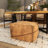 Brown Suade Leather Low Profile Square Stuffed Pouf with Patchwork Design-1517047281