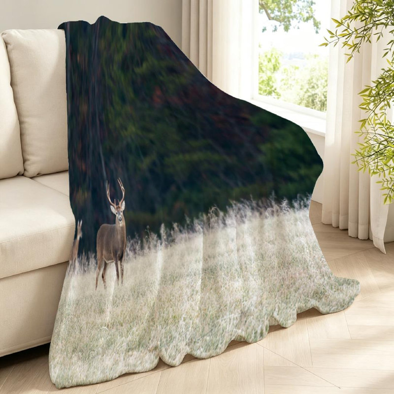 Jeté en molleton blanc ultra doux en flanelle à motif de daims avec imprimé recto, Throw 40" x 50"