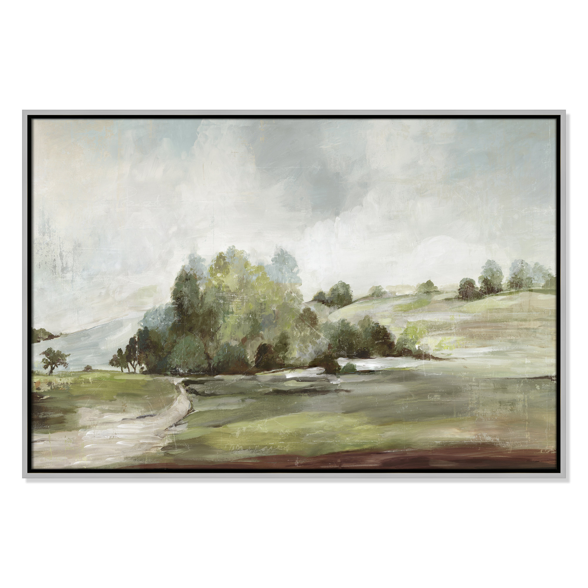 Green Country Road by Allison Pearce - Floater Frame Print on Canvas, Silver, 25.5" H x 37.5" W