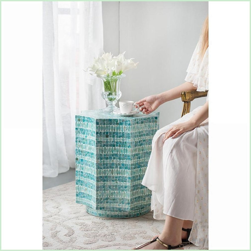 Tabouret à piédestal Starburst Capiz - Polyvalent | Panneau de fibres à densité moyenne | Bleu multi