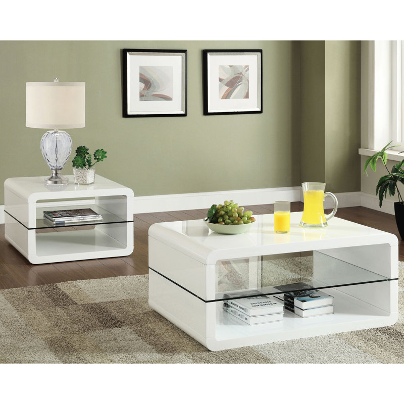 Table de bout rectangulaire à 1 tablette blanche ultrabrillante, idéale pour exposer des objets dans un intérieur moderne, en complément de différents espaces de vie décoratifs