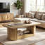 Table basse moderne de 47,3 pouces avec rangement, meuble décoratif central à 2 niveaux pour salon, appartement, chambre à coucher, bureau à domicile, brun clair
