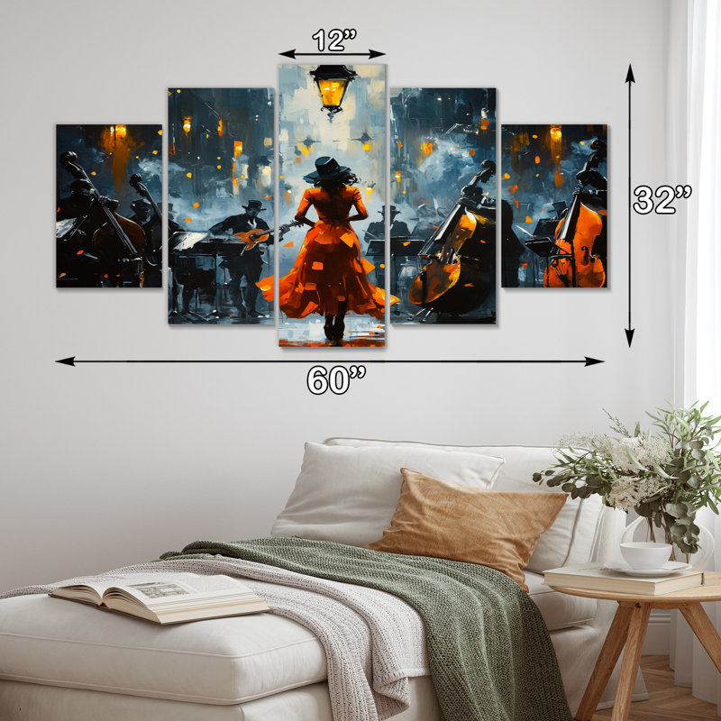 «Orange Jazz Music In Harlem City IV», ensemble d'art sur toile